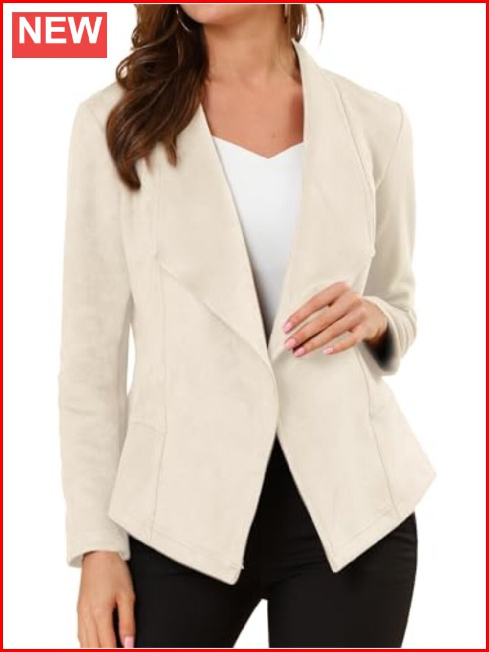 Faux Suede Open Front Blazer Long Sleeve Drape Collar Irregular Hem Relaxed Fit